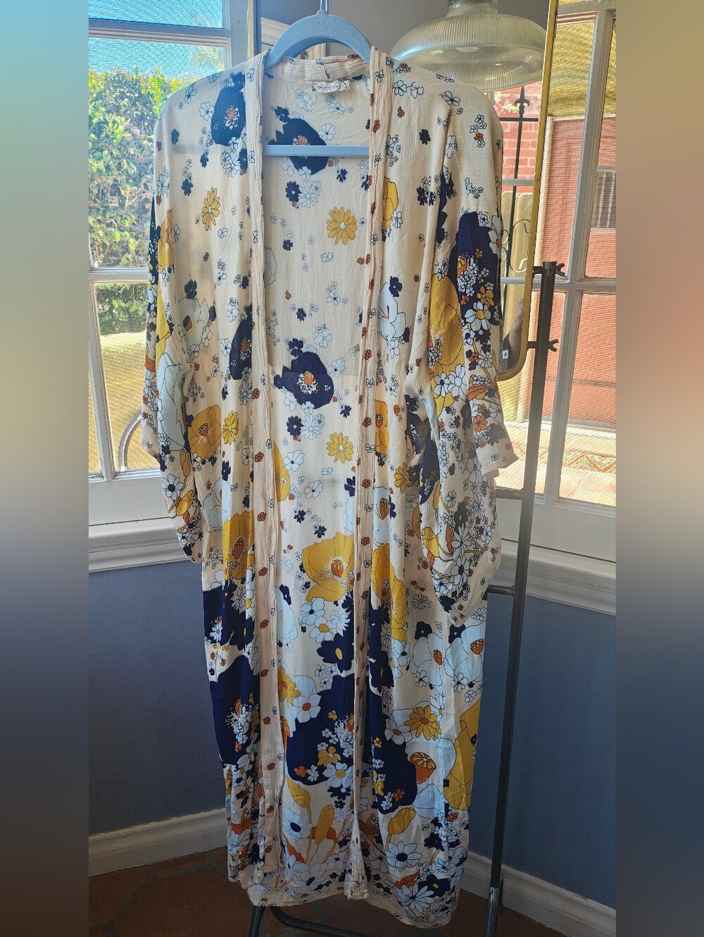 Free People Hidden Hills Floral Open-Front Kimono In Cream